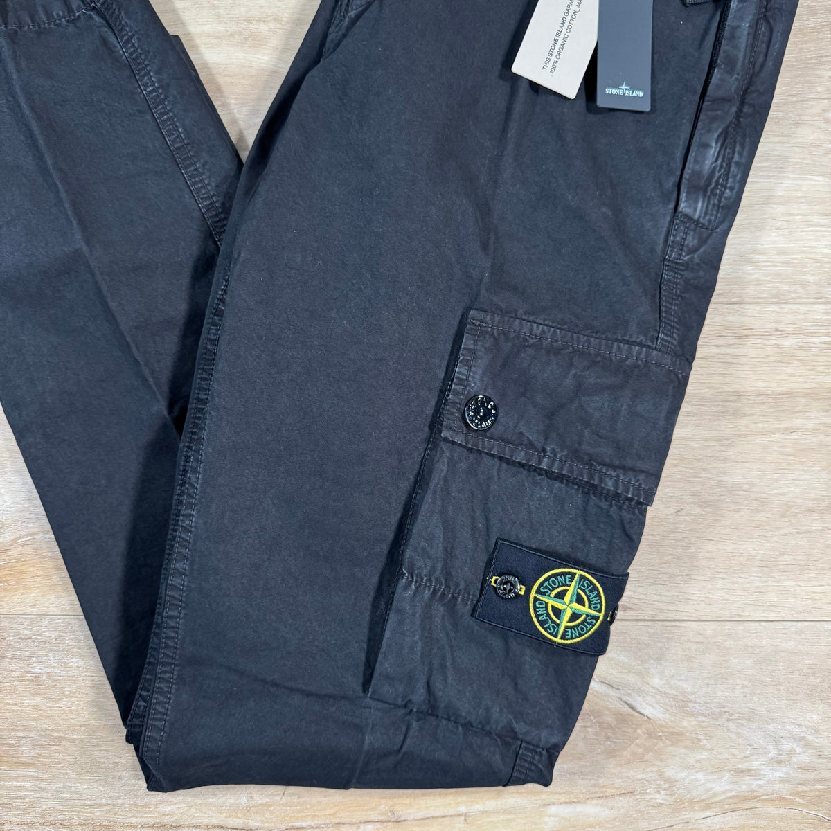 Stone Island Brushed Cotton Old Treatment Cargo Trousers in Black Castmark