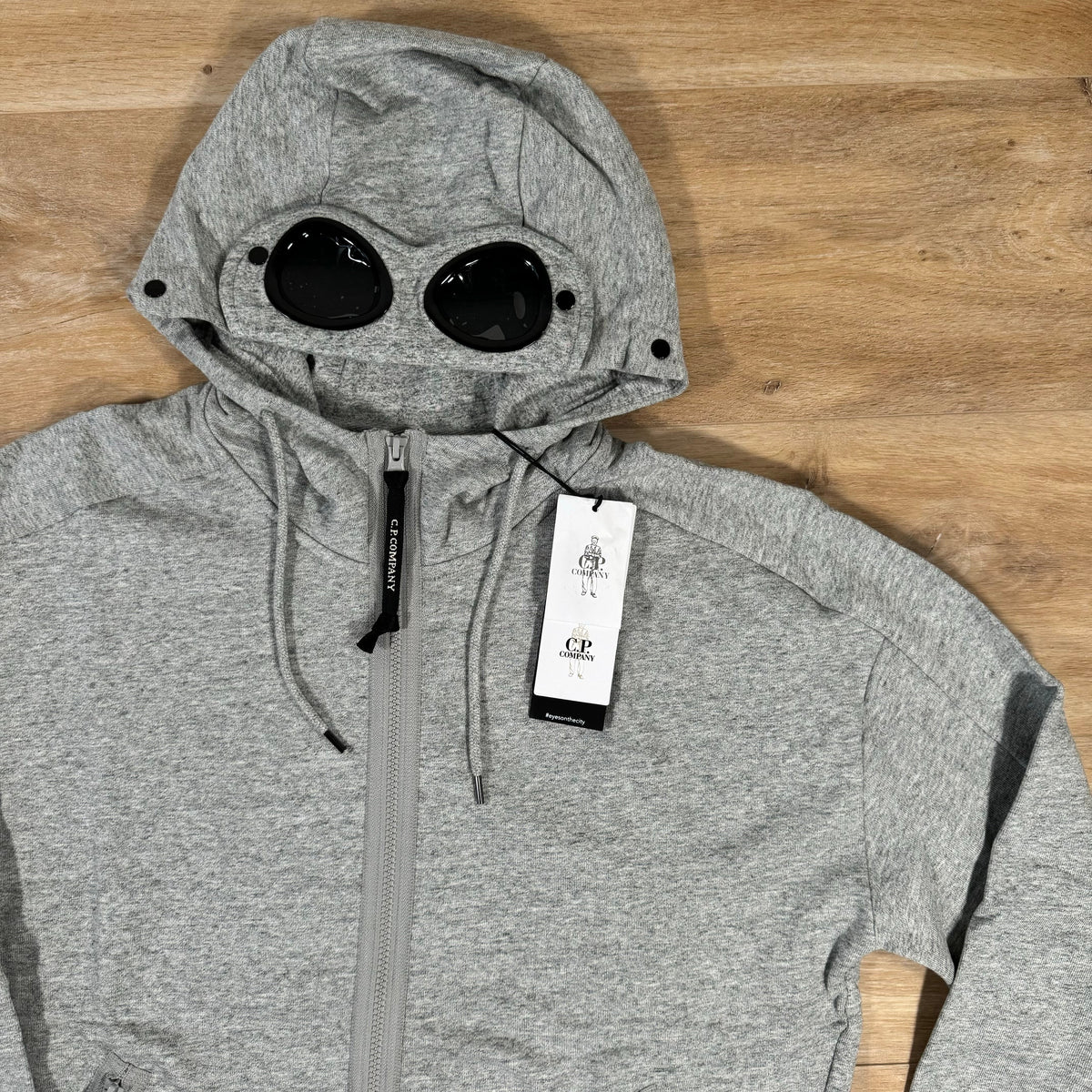 CP Company Diagonal Raised Zipped Goggle Hoodie in Grey Castmark