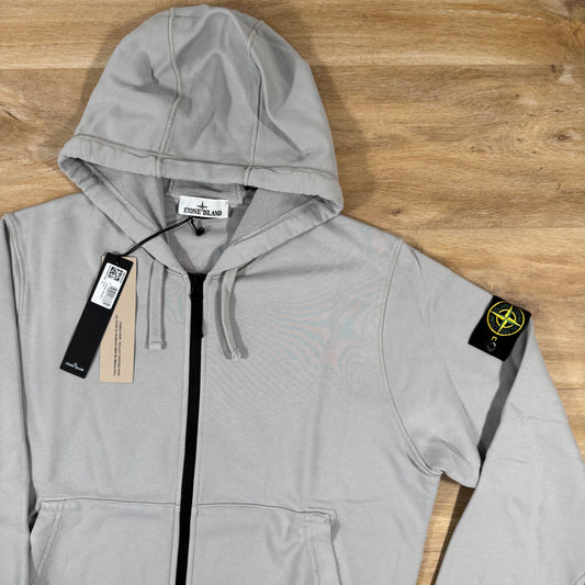 Stone Island Organic Cotton Fleece Zip Hoodie in Pearl Grey Castmark
