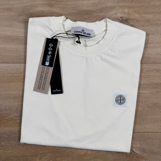 Stone Island Combed Organic Cotton Patch Logo T-Shirt in Ivory Castmark