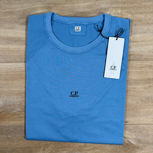 CP Company Micronet Jersey Raglan Logo T-Shirt in Pacific Coast - Light Blue Castmark