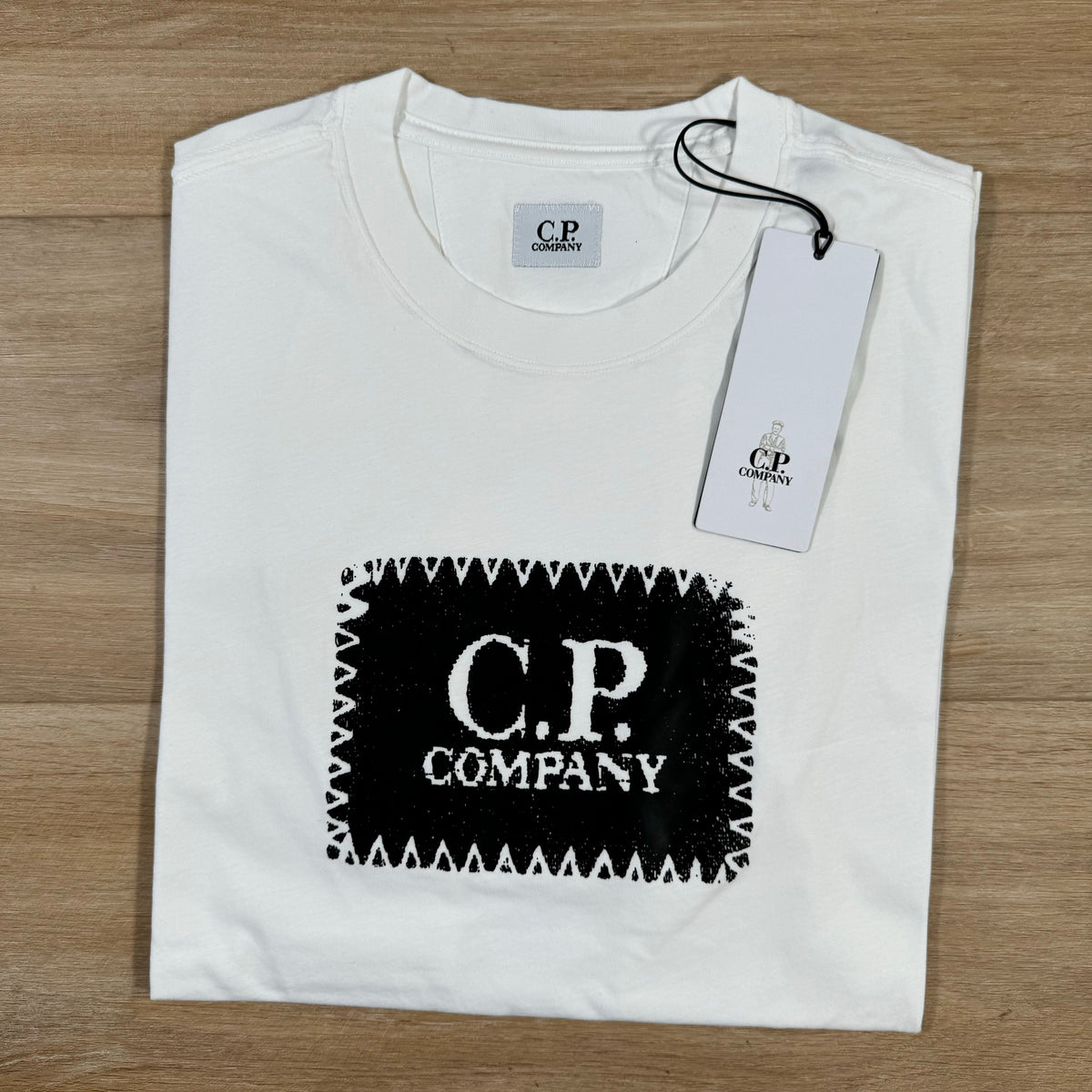 CP Company Stitch Block Logo T-Shirt in Gauze White Castmark