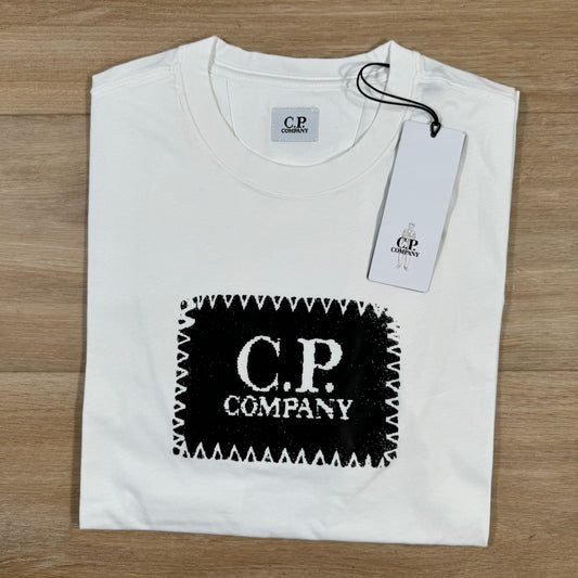 CP Company Stitch Block Logo T-Shirt in Gauze White Castmark