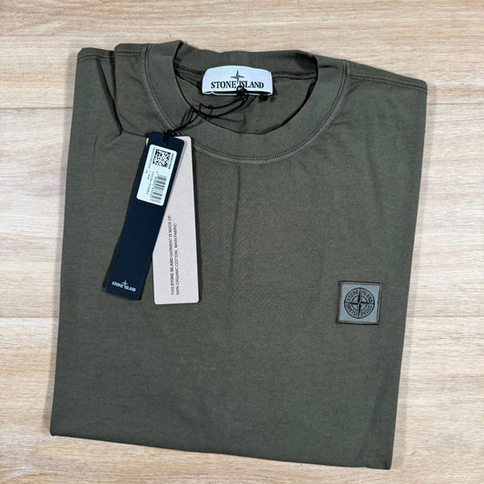 Stone Island Combed Organic Cotton Patch Logo T-Shirt in Military Green Castmark