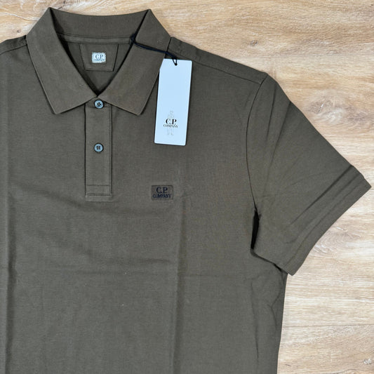 CP Company Stretch Piquet Logo Polo Shirt in Ivy Green Castmark
