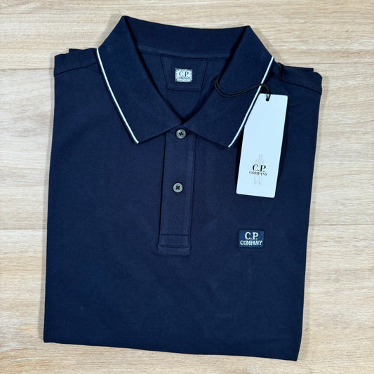 CP Company Stretch Piquet Striped Collar Polo Shirt in Navy Castmark