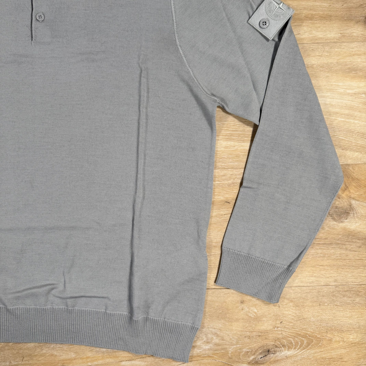 Stone Island Light Pure Wool Long-Sleeved Ghost Polo Shirt in Dust Grey Castmark