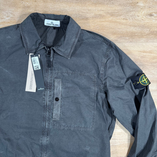 Stone Island Brushed Canvas Old Treatment Overshirt in Charcoal Grey Castmark