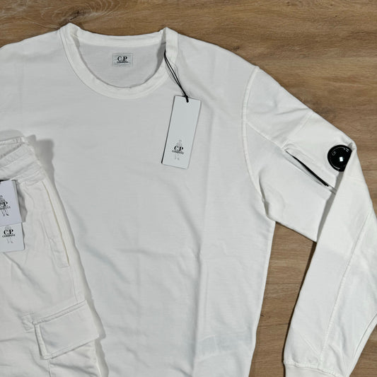 CP Company Light Fleece Lens Tracksuit in White Castmark