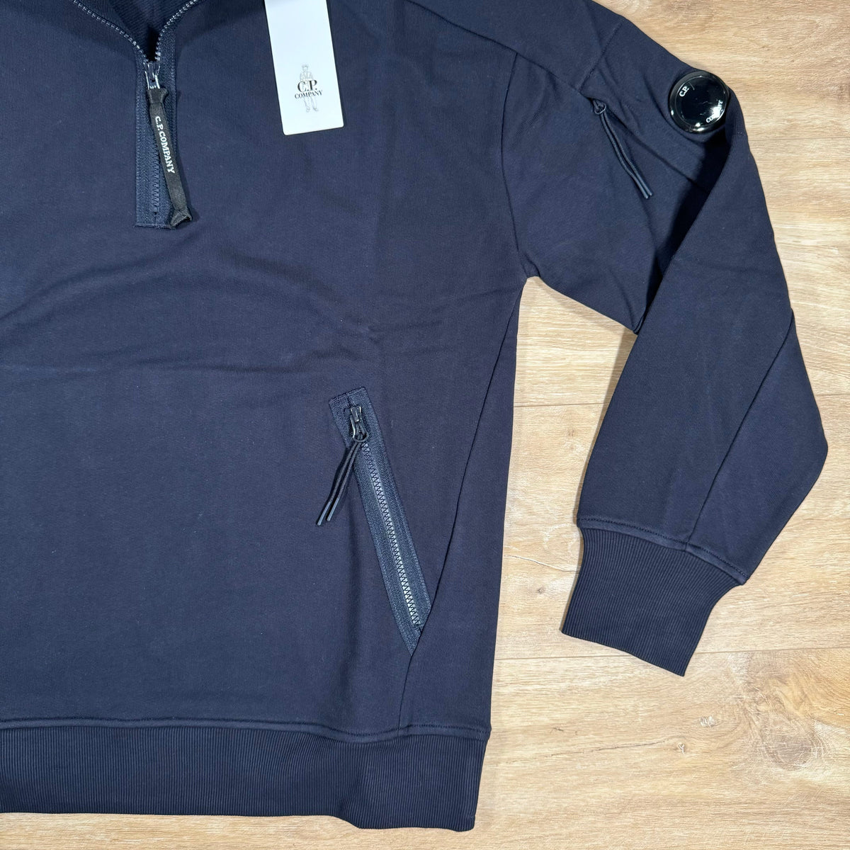 CP Company Diagonal Raised Half-Zipped Lens Sweatshirt in Navy Castmark