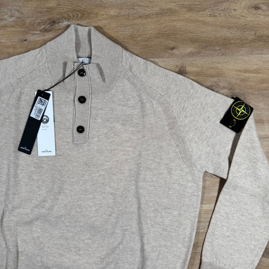 Stone Island Geelong Wool Half Button Jumper in Desert Melange Castmark
