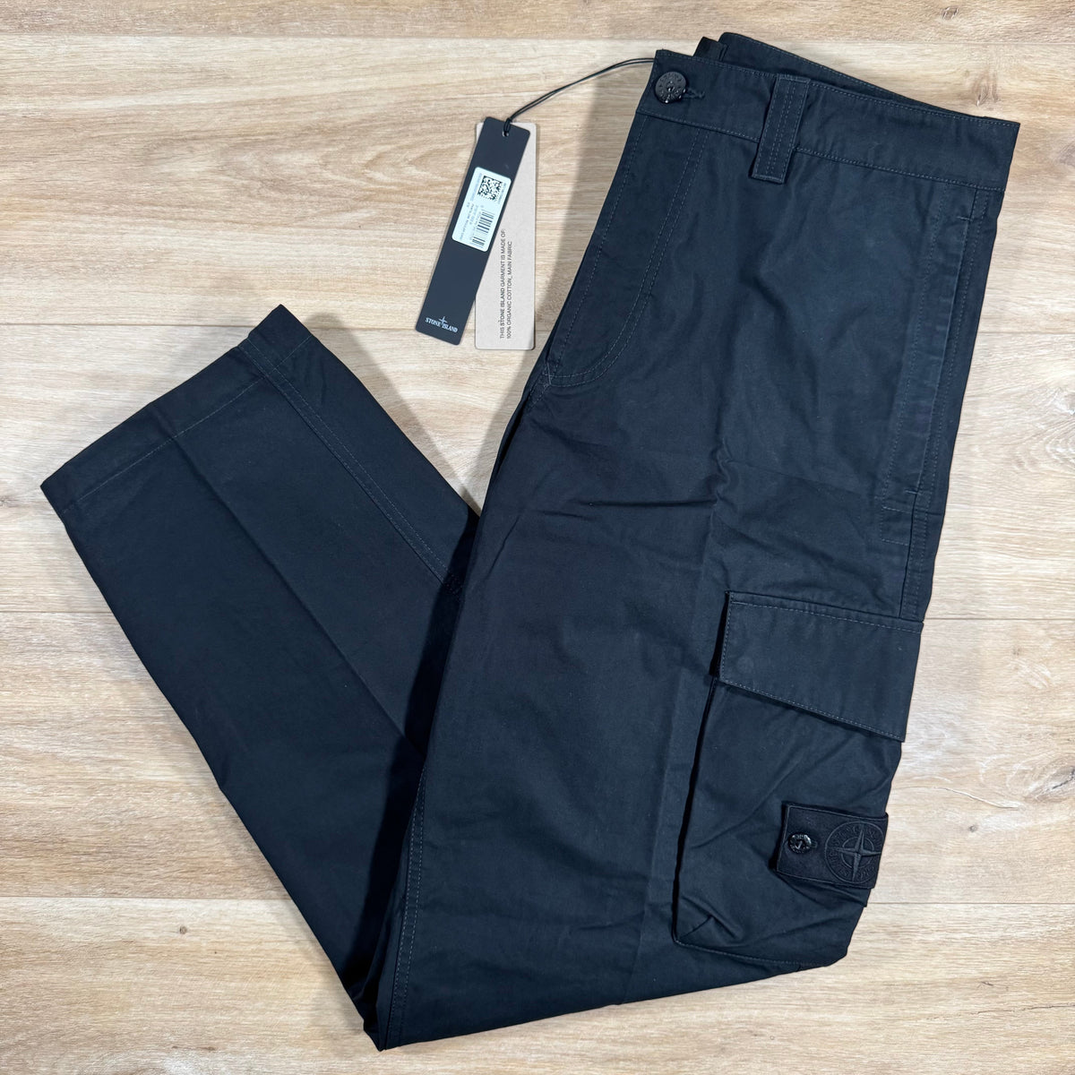 Stone Island Weatherproof Canvas Ghost Cargo Trousers in Black Castmark