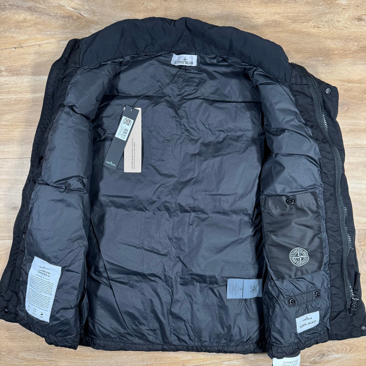 Stone Island Crinkle Reps NY Nylon Down Vest in Black Castmark
