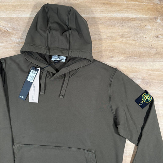 Stone Island Organic Cotton Fleece Pullover Hoodie in Military Green Castmark