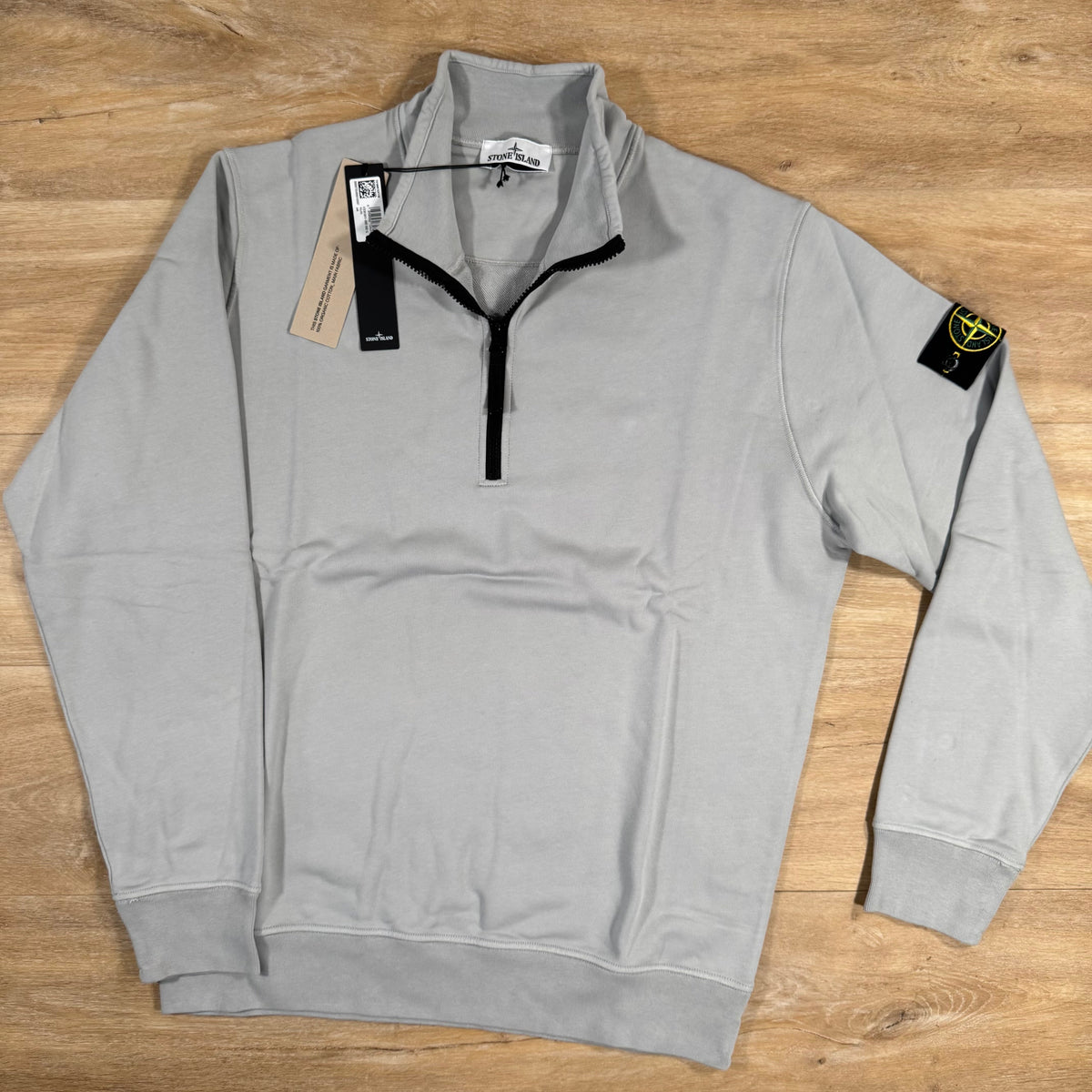Stone Island Organic Cotton Half-Zip Sweatshirt in Pearl Grey Castmark