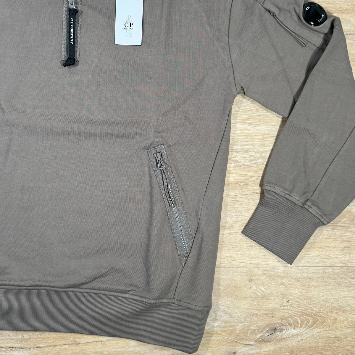 CP Company Diagonal Raised Half-Zipped Lens Sweatshirt in Walnut Castmark