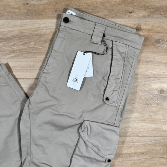 CP Company Stretch Sateen Utility Cargo Lens Pants in Vintage Khaki Castmark