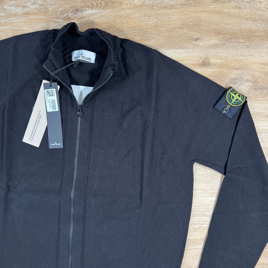 Stone Island Light Organic Cotton Knit Cardigan in Black Castmark