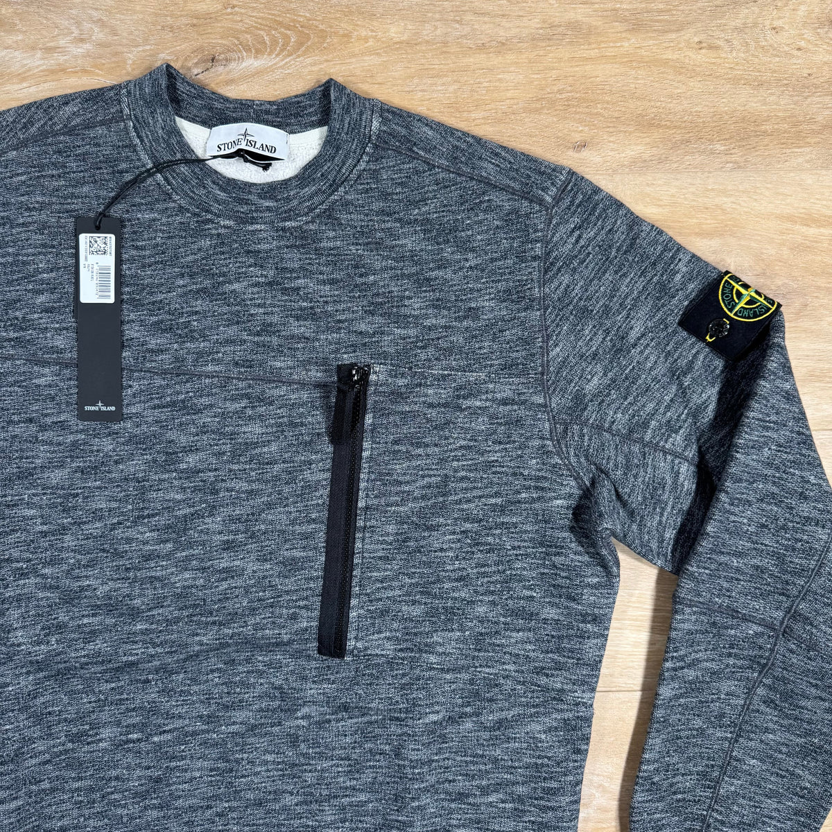 Stone Island Mouline Cotton Zip Pocket Sweatshirt in Lead Grey Castmark