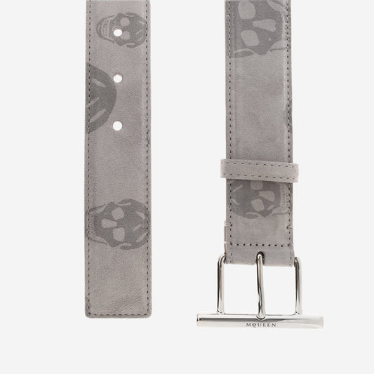 Alexander McQueen T-Bar Skull Suede Belt