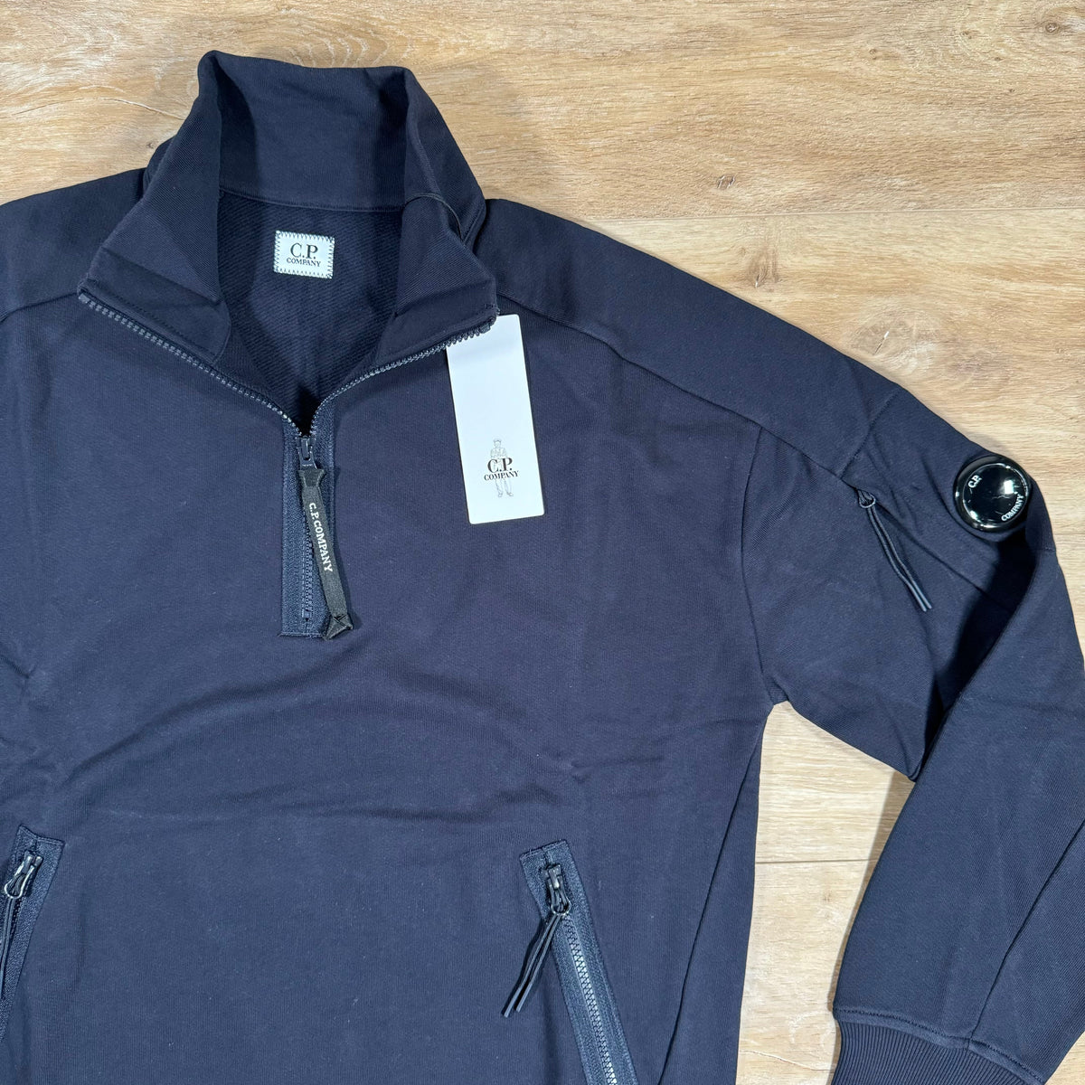 CP Company Diagonal Raised Half-Zipped Lens Sweatshirt in Navy Castmark