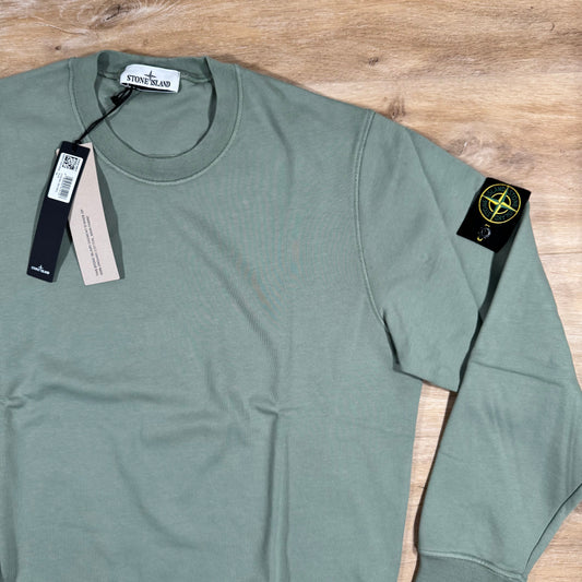 Stone Island Organic Cotton Fleece Sweatshirt in Sage Green Castmark