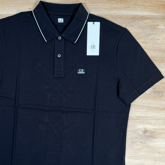 CP Company Stretch Piquet Striped Collar Polo Shirt in Black Castmark