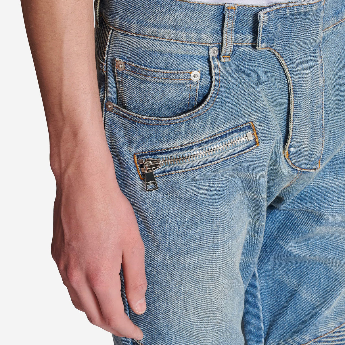 Balmain Slim Fit Denim Biker Jean