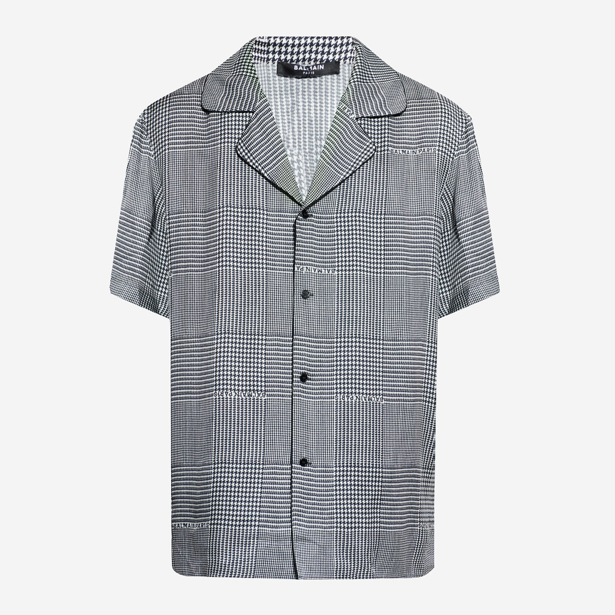 Balmain Houndstooth Short Sleeve Cuban Collar Shirt