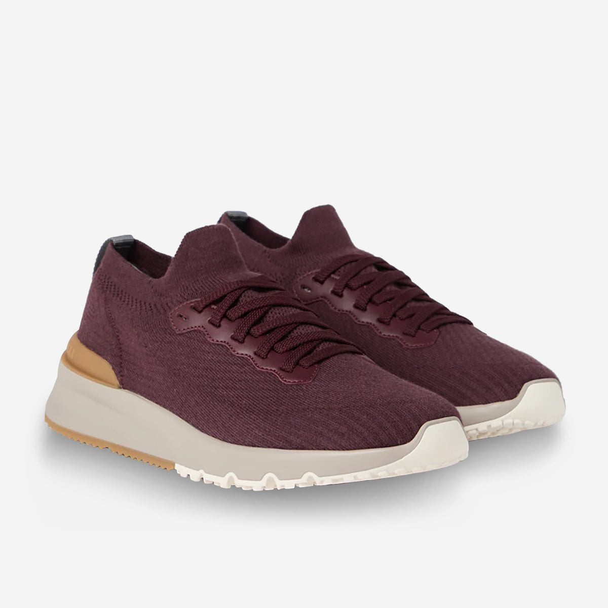 Brunello Cucinelli Cotton Knit And Semi-Polished Calfskin Sneakers