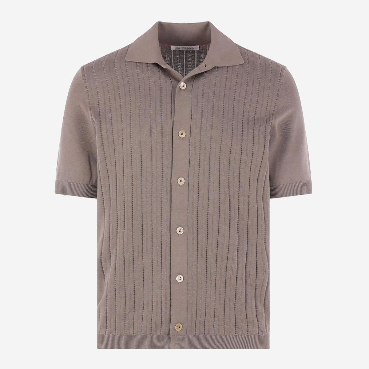 Brunello Cucinelli Cotton Textured Rib Knit Shirt
