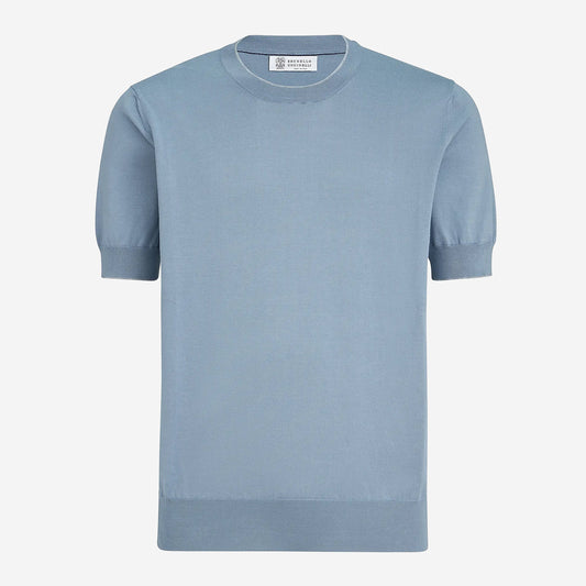 Brunello Cucinelli Cotton Lightweight Knit Contrast Detail T-Shirt