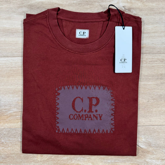 CP Company Stitch Block Logo T-Shirt in Sable - Brown Castmark