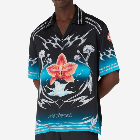 Casablanca Blades Short Sleeve Silk Satin Shirt