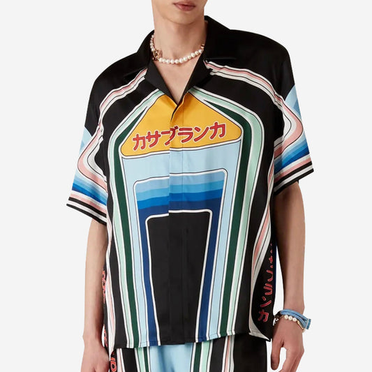 Casablanca Graphic Mountain Short-Sleeve Silk Shirt
