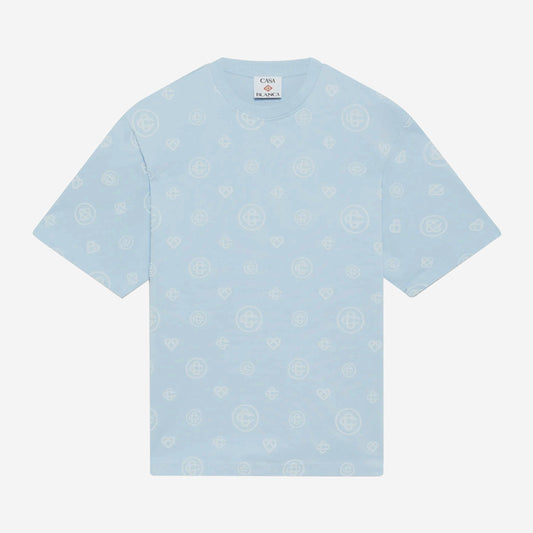 Casablanca Blue Applique Monogram Oversized Short Sleeve T‑Shirt