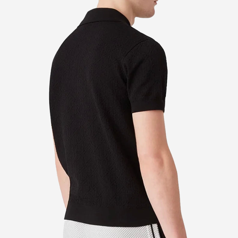 Casablanca Black Pointelle Monogram Short Sleeve Polo Shirt