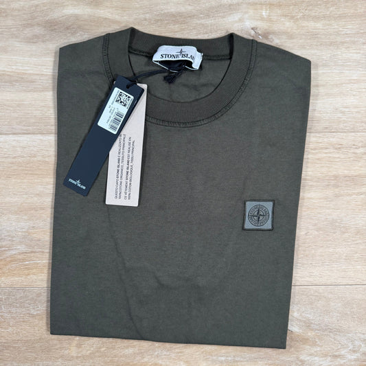 Stone Island Organic Cotton Patch Logo T-Shirt in Military Green Castmark