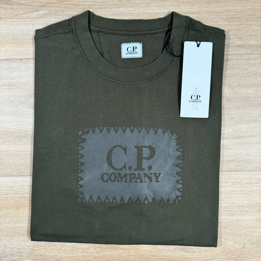 CP Company Stitch Block Logo T-Shirt in Ivy Green Castmark