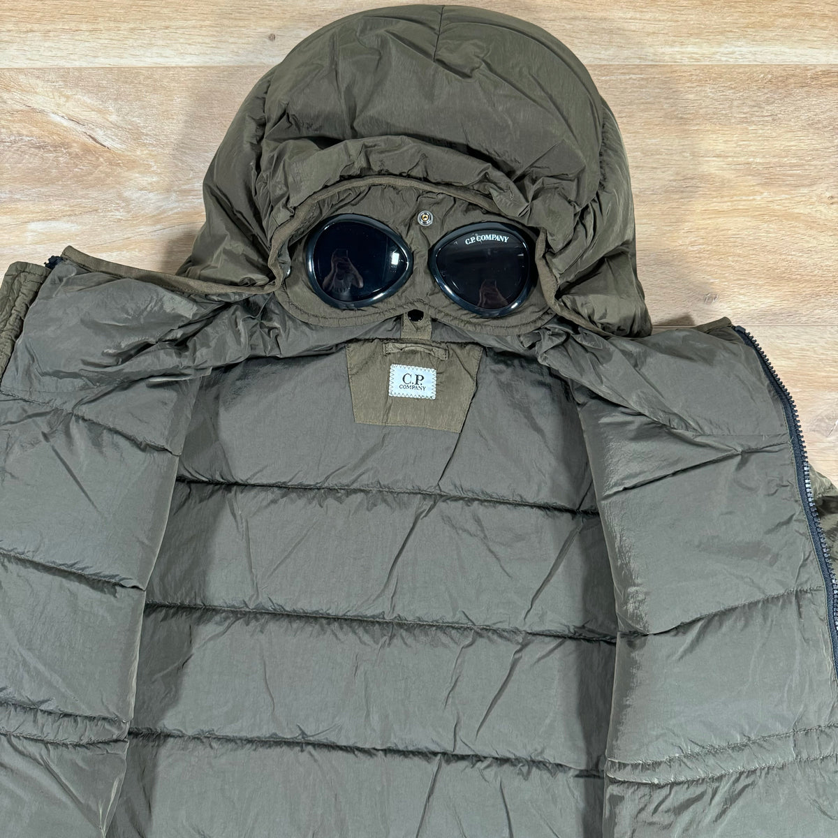 CP Company Chrome-R Goggle Down Jacket in Ivy Green Castmark