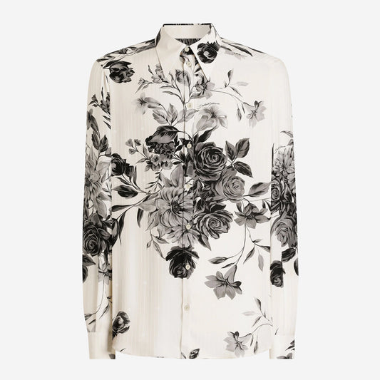 Dolce & Gabbana Flower Bouquet-Print Gold Jacquard Shirt