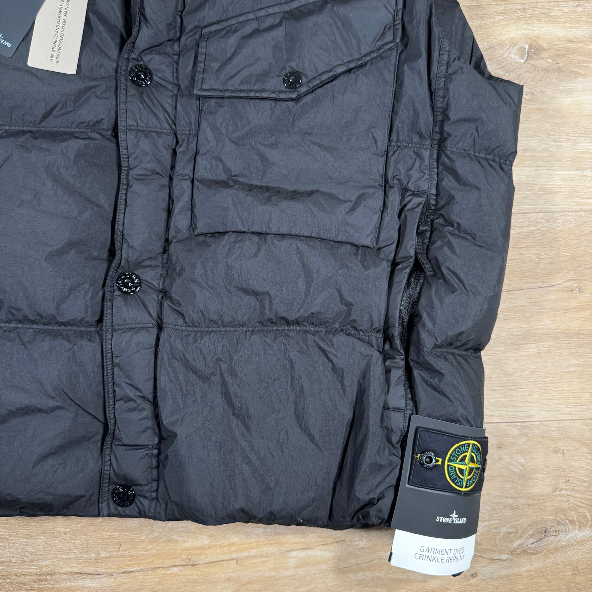 Stone Island Crinkle Reps NY Nylon Down Vest in Black Castmark