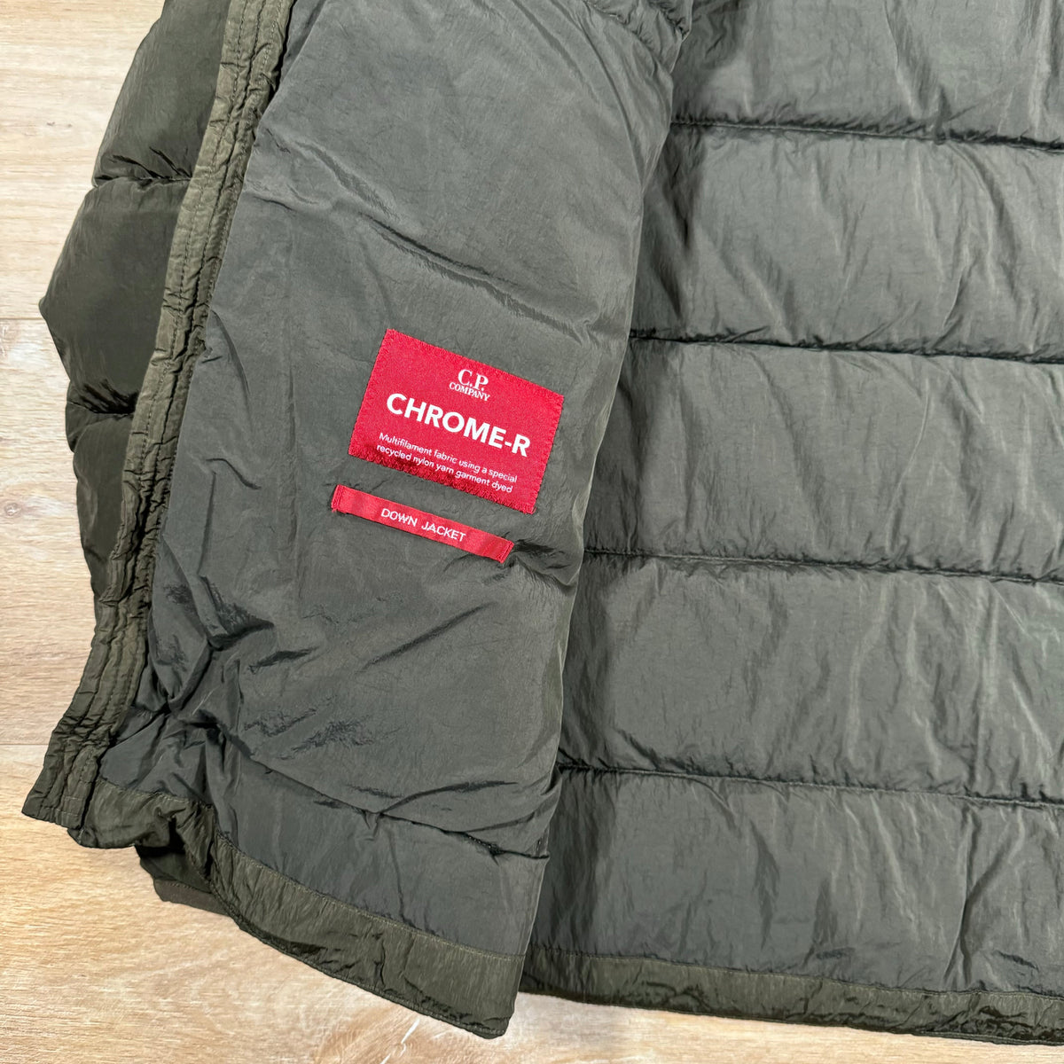 CP Company Chrome-R Goggle Down Jacket in Ivy Green Castmark