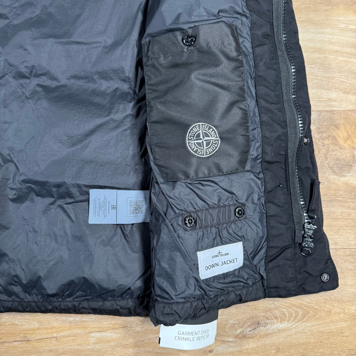 Stone Island Crinkle Reps NY Nylon Down Vest in Black Castmark