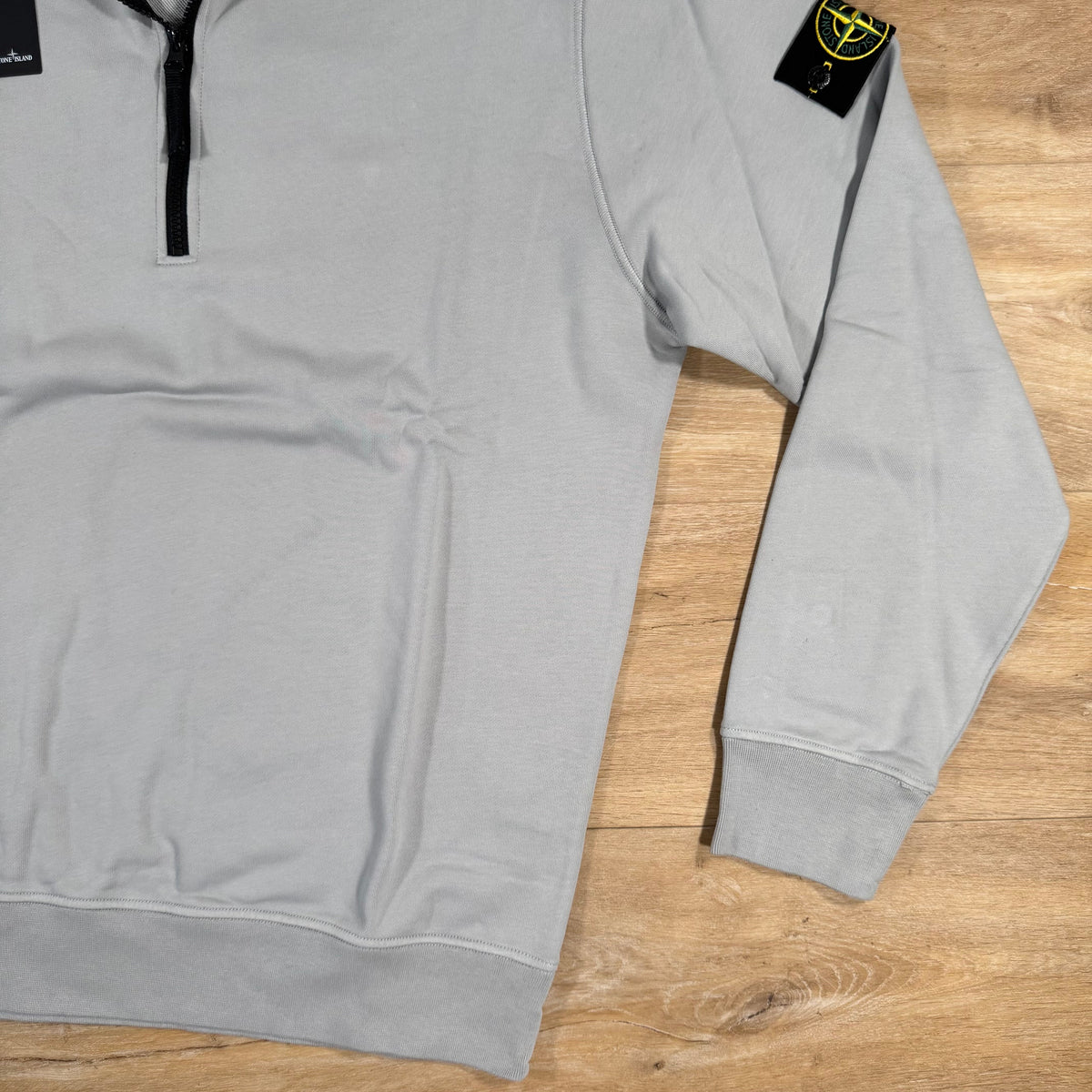 Stone Island Organic Cotton Half-Zip Sweatshirt in Pearl Grey Castmark