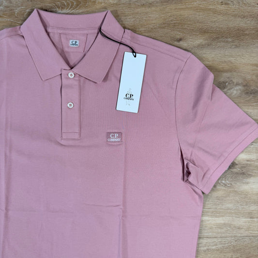 CP Company Stretch Piquet Logo Polo Shirt in Misty Rose - Pink Castmark
