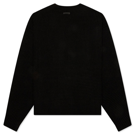 Heavy Waffle Cardigan - Black