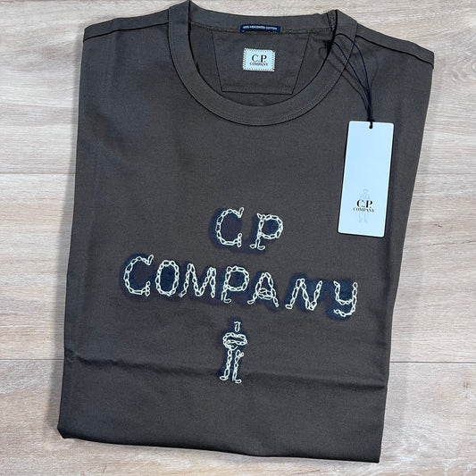 CP Company Mercerized 30/2 Jersey Twisted Logo T-Shirt in Ivy Green Castmark
