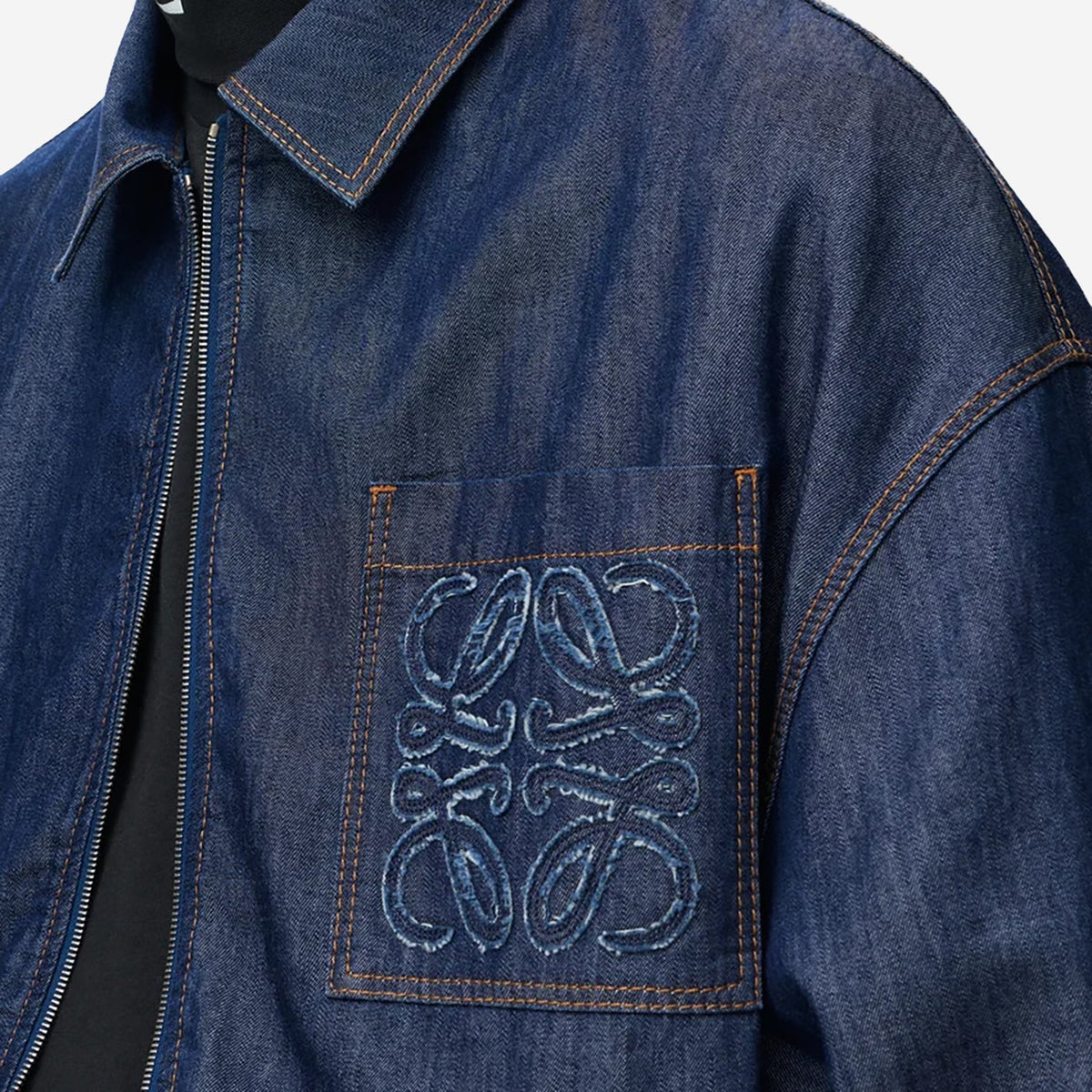 Loewe Anagram Chest Pocket Denim Zip Up Jacket