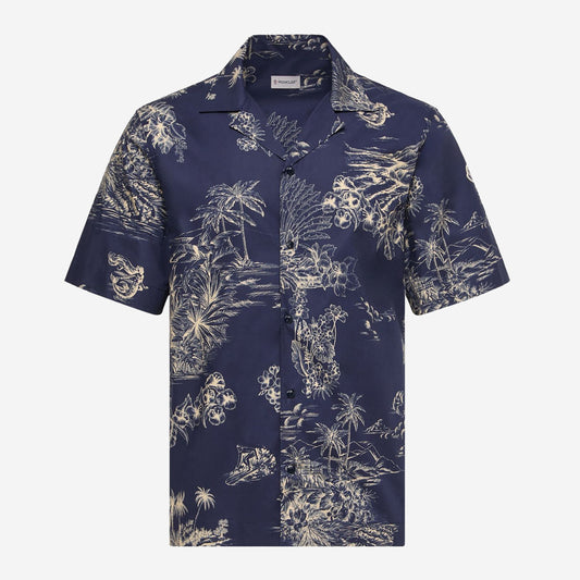 Moncler Floral Print Short Sleeve Cotton Shirt